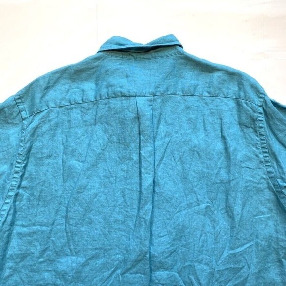 Roundtree & Yorke 100% Linen Shirt Mens Large Button Down Short Sleeve Blue NEW - Picture 7 of 12